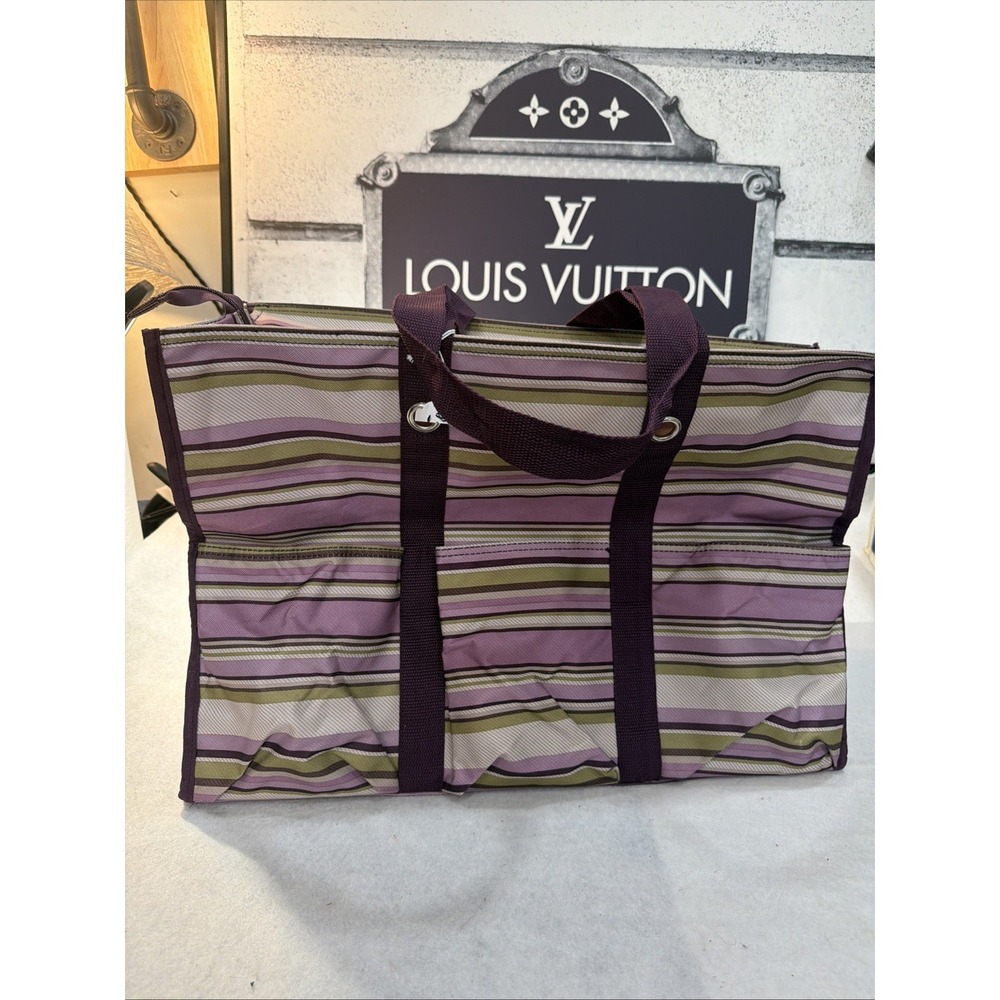 BN  Super Organizing Zip Top Lg Utility tote bag 31 Gift Plum Stripe Brand New
